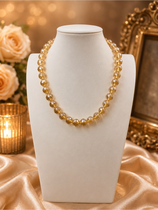 Aprilsplace Jewelry - Champagne 12 mm faceted Crystal hand knotted 18 inch neck Aprilsplace Necklace